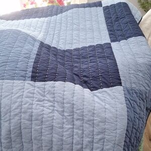 Pottery Barn Kids Blue Colorblock Twin Quilt EUC